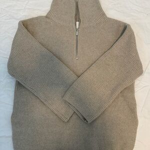 H&M Beige Ribbed Half Zip Sweater